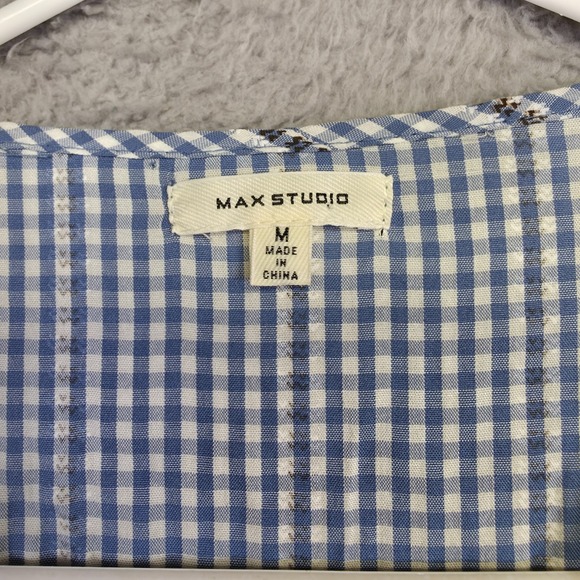 Max Studio Wrap Dress Womens M Blue Gingham Check Cottagecore Ruffle Milkmaid - Picture 15 of 16